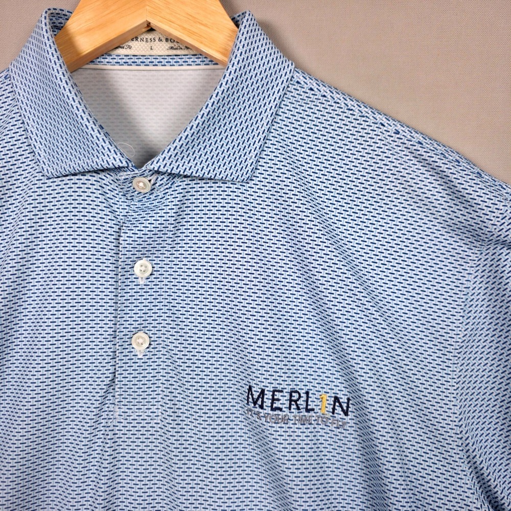 Holderness & Bourne‎ Tailored Fit Polo Men L Blue Geometric Merlin Logo